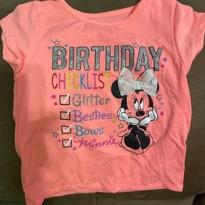 Disney shirts. All are size 3T except coral Birthday shirt is 4T.